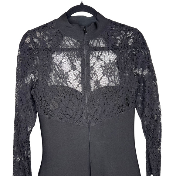 NEW DESIGNER BLACK LACE LONG SLEEVE CLASSIC BANDAGE DRESS SWEETHEART NECK SIZE L - Picture 5 of 16